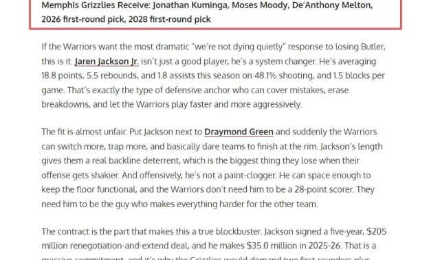 kaiyun-美媒支招勇士做5换1交易，可追19+6内线，出三替补+两首轮签？